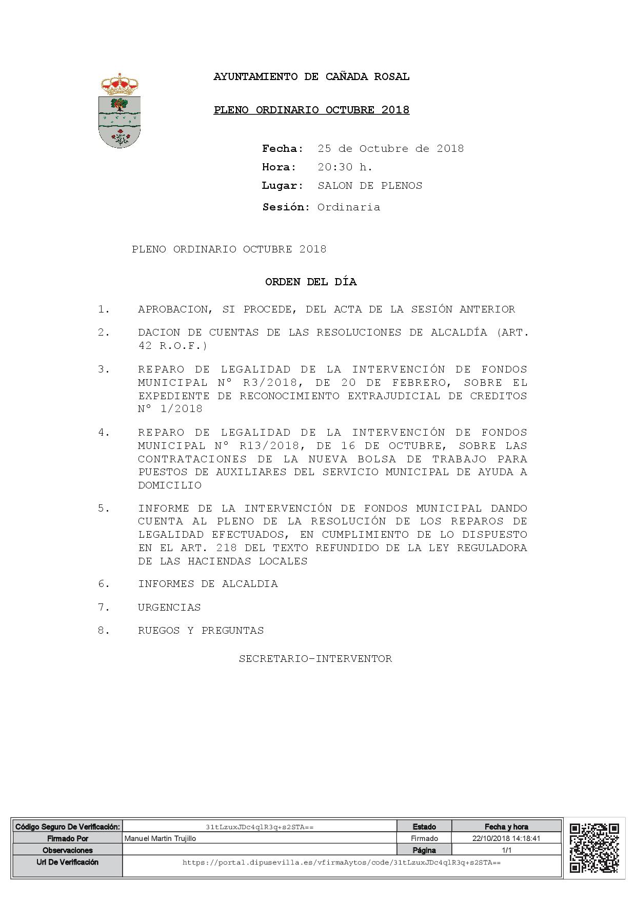 PLENO ORDINARIO 25 OCTUBRE 2018