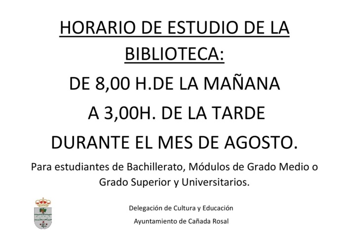 HORARIO DE ESTUDIO DE LA BIBLIOTECA