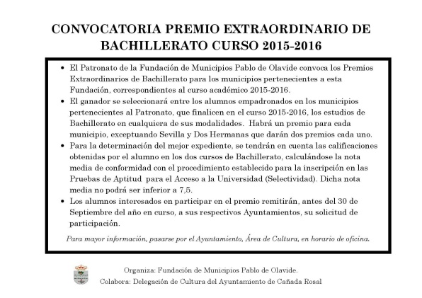CONVOCATORIA PREMIO EXTRAORDINARIO DE BACHILLERATO CURSO 2013